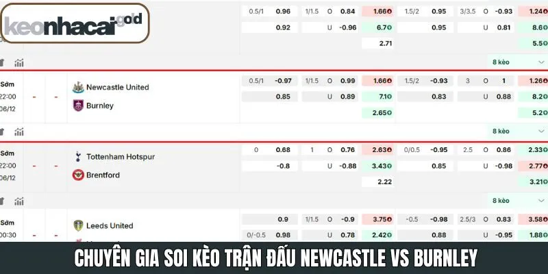 Keonhacai nhận định tỷ lệ cược giữa Newcastle vs Burnley