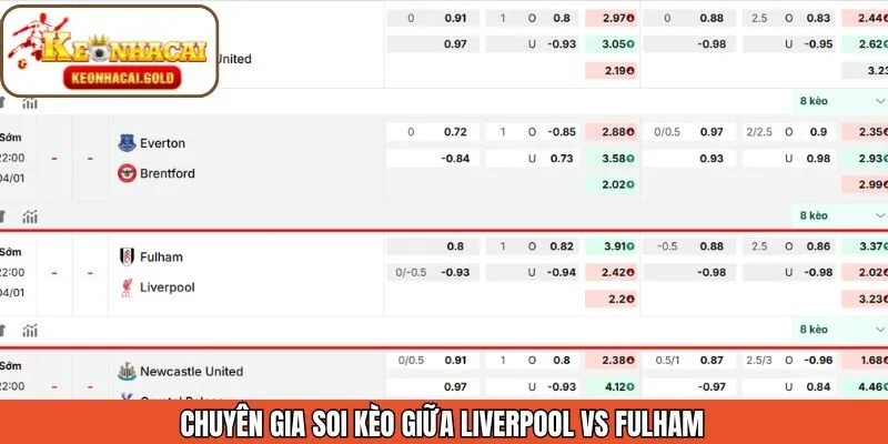 Phân tích kèo trong trận Liverpool vs Fulham chuẩn
