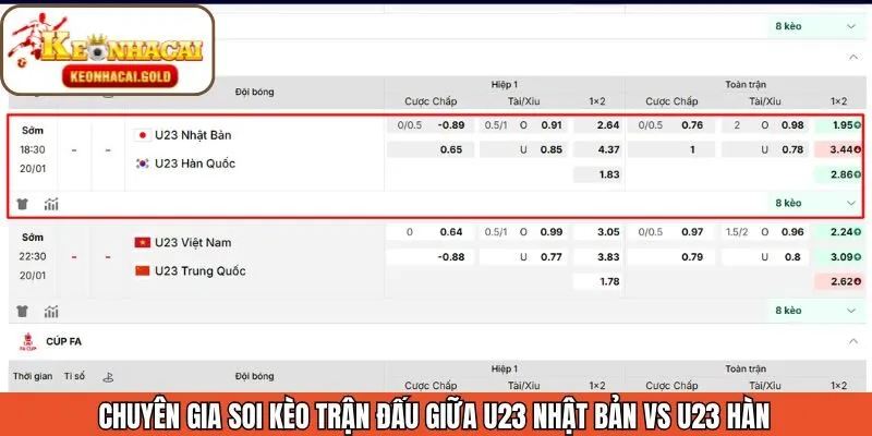 Soi kèo cuộc tranh tài U23 Nhật Bản vs U23 Hàn Quốc